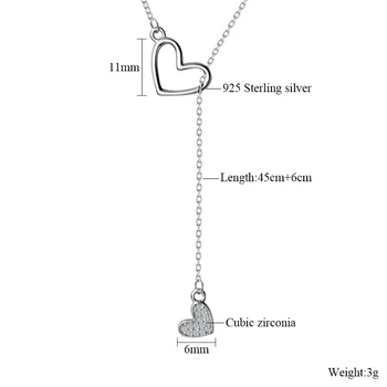 Drăguț Forma de Inima Pandantiv Colier Coliere pentru Femei Argint 925 Stralucitor Zirconiu Lanț de Bijuterii Ras Du Cou Femme Cadouri