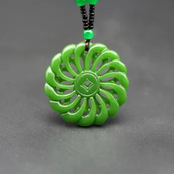 Natural Verde Jad Pandantiv Colier Chinez față-verso Gol Afară Sculptate Farmec Jeweley Moda Amuleta pentru Barbati Femei Cadou Lucky