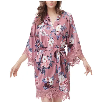 Femei de moda de Mătase Satin Imprimat Mireasa Halat Scurt Halat de Noapte Kimono de Vară Halat Halat de Baie Lenjerie Pijamale#p3