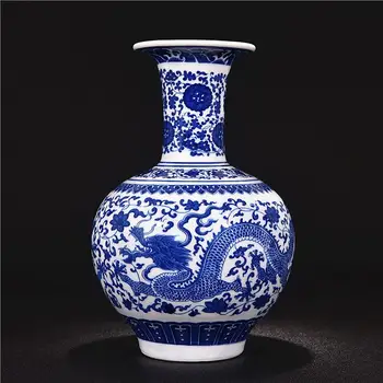 Antic Portelan Albastru și Alb Lotus Rezervor General de Ghimbir Borcane Mobilier Acasă Jingdezhen Ceramică Decor Vaza