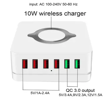 6 Port USB 10W Încărcător Wireless Qi 70W cu Dublă Încărcare Rapidă 3.0 QC3.0 Stație De Încărcare Rapidă Pentru Telefon Mobil, Tableta