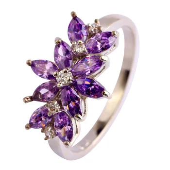 Moda Cristal Flori Inele Pentru Femei AAA Violet/Rosu Argintiu Colorls Placat cu Nunta pe Deget Inelul de Bijuterii Fine Bague Accesorii