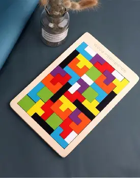 Noul Model 3d Puzzle din Lemn Puzzle Bord Tangram Teaser Creier pentru Copii Puzzle Jucării Tetris Joc Educative Jucarii pentru Copii Cadouri