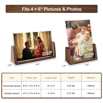 4X6 Lemn Foto Picture Frame 2 Pack - Rustic din Lemn și Cadru de Imagine cu Lemn de Nuc de Bază Pentru Masă Sau Desktop de Afișare