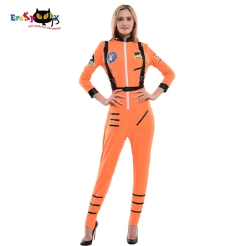 Eraspooky 2019 Alb/Portocaliu Astronaut Cosplay Cosmonaut Salopeta Costum de Halloween pentru Femei Sexy Pilot Uniformă Petrecere Rochie Fancy