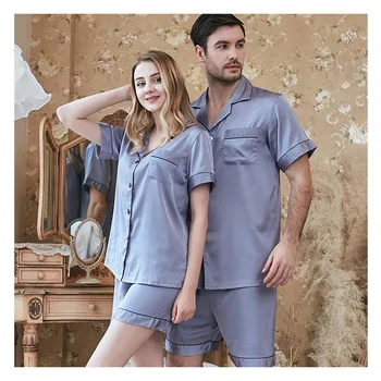Primăvara Și Vara Noi de Simulare de Mătase Pereche de Pijamale Doamnelor Curea de pantaloni Scurți pentru Bărbați Costum de Haine de Acasă Cupluri Pijamale