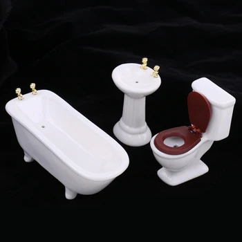 De lux Păpuși Miniaturale din Ceramică, Baie, Cadă Toaletă Bazinul Set 3pcs