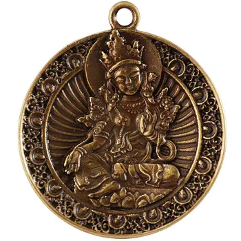 Tibetan cupru Gravate Verde Tara Bodhisattva Amuleta Pandantiv