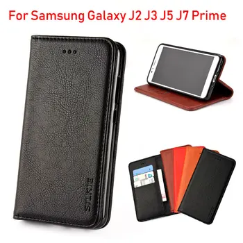 Pentru Samsung Galaxy J2 J3 J5 J7 Prim caz de Lux, Flip cover Vintage din Piele cu Slot pentru Card Fără magneți funda coque pentru J2, J5