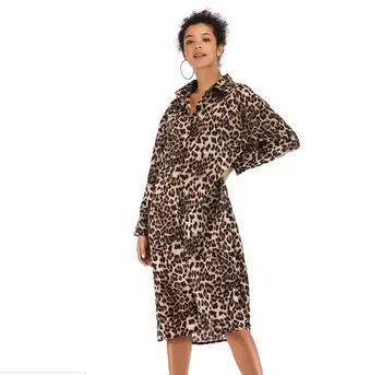 Europene și Americane de Moda Doamnelor Stil Bluză Lungă Cu Mâneci Lungi Leopard de Imprimare Rândul său, în Jos Guler Femei Rochie de Primăvară M-XL