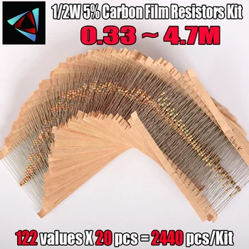 2440pcs 122 Valori De 0,33-4.7 M ohm 1/2W 5% Carbon Film Rezistențe Sortiment Kit Componente Electronice