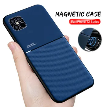 Pentru iphone 12 mini caz rezistent la socuri magnetic suport auto telefon acoperă pentru iphone 12 pro max iphone12 mini din piele textura coque