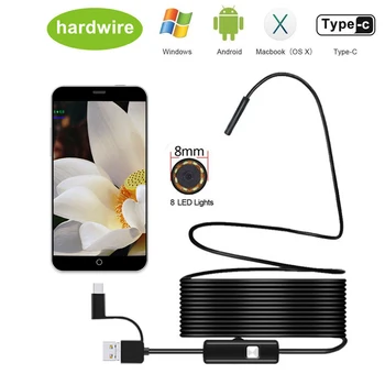 8.0 mm Endoscop cu Camera HD 1080P Endoscop USB cu 8 LED-uri 1/2/5/10M Cablu Flexibil rezistent la apa Inspecție Puncte pentru Android pe PC