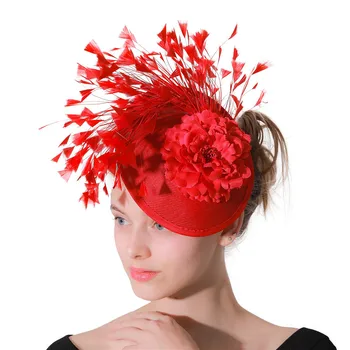 Roșu Imitație Sinamay Fascinator Articole Pentru Acoperirea Capului Femeilor De Mireasa Imitație Eveniment Ocazie Pălărie Pentru Kentucky Derby Biserica Petrecere De Nunta Cursa