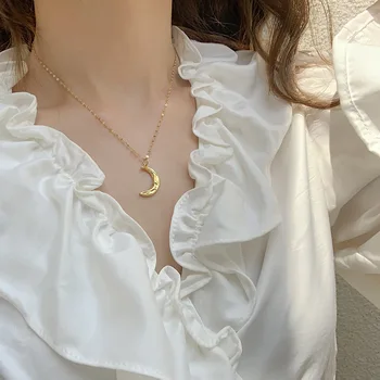 2020 Selectați Elegant Aur de 14k Buze Lanț Delicat Luna Stele Pandantiv Dublu Straturi Cravată Colier Pentru Femei Bijuterii Fine Soția Cadou