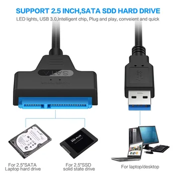 Sata Iii, Usb 3.0 Cablu Adaptor Hard Disk Extern Usb La Serial Ata 22Pin Converter Hard Disk W/Uasp Pentru 2.5 inch Hdd/Ssd 50cm