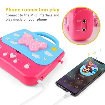 Copii, Karaoke Fete Mașină de Karaoke Jucării Music Player cu Microfon si Lumini,Operate Portabil Aparat de Cântat