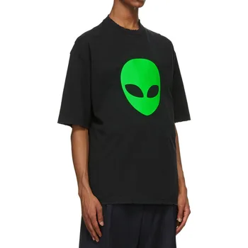 Personalitate De Mare Vânzare Amuzant Rece De Extraterestru Verde Cap Imprimate T-Shirt De Moda Oana Gât Vrac Confortabil Din Bumbac Cu Maneci Scurte