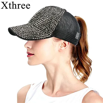 Xthree Vara Stras Coada de cal Șapcă de Baseball Plasă de Pălării Pentru Femei Fata Messy Bun Casual de Baseball, pălării pălării Gorras