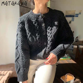 MATAKAWA cu mâneci Lungi Tricotate Cardigan Strat coreean Gât Rotund Pulover Femei Singure Pieptul Vrac Lenjerie de Pulovere Model