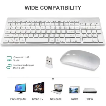 Tastatură fără fir și Mouse-ul Combo, 2.4 G USB Full Size Compatibil cu MAC PC, Laptop, Desktop,Pentru Windows sistem de OPERARE Android,1600 DPI Mut