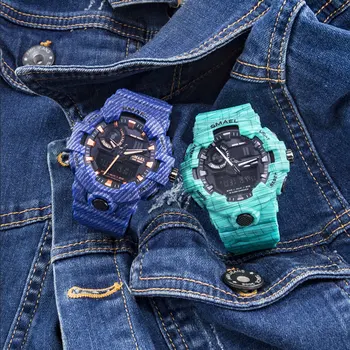 SMAEL Albastru Camuflaj Moda Ceasuri Sport Barbati Digital ceasuri de mână de Om Student Quartz Electronic Afișaj Dual Ceasuri de mana