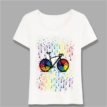 Femei t-shirt Colorat Curcubeu de Ploaie Biciclete de Imprimare T-Shirt Minunat Topuri Casual Noutate Tee Fată Drăguță Maneci Scurte Harajuku