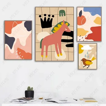 Abstract Flori și Plante Panza Pictura Plante, Păsări, Animale, Modele Neregulate Poster cu Imagini de Fundal de Imprimare de Decorare