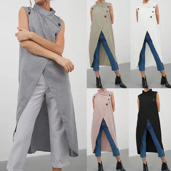 Celmia Moda Topuri Lungi Femei Split Bluze 2021 Vară Fără Mâneci Butoane Casual, Asimetric Tunica Tricouri Largi Blusas Mujer