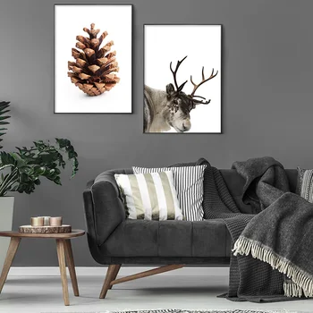 Scandinave Poster Pădure de Iarnă Elan de Crăciun con de Pin Nordic Stil de Arta de Perete Panza Pictura Decor Imagine Camera de zi