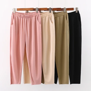 4XL Plus Dimensiune Pantaloni Femei Culoare Solidă Talie Elastic Pantaloni Casual Harem Primăvară-Vară Liber de Gheață de Mătase Forța Elastică Pantaloni