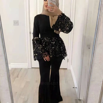 Abaya Dubai Moda Musulmană Turcia Arabă Dantelă Lung Abayas Topuri De Femei Ropa Musulmana Mujer Turco-Islamică Îmbrăcăminte Gol