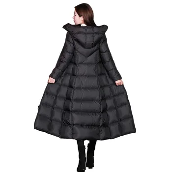 Jachete De Iarnă Pentru Femei Haina De Sex Feminin Subțire Hanorac Peste-Genunchi Bumbac Căptușit Coreea Cu Glugă Neagră Și Caldă Solid Haină Lungă