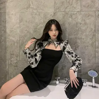Fals Două Piese Rochie Femei Vintage Elegant Rochie Mini Sexy Femeie Mozaic coreean singură bucată Rochie de Îmbrăcăminte pentru Femei Toamna anului 2020