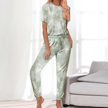 2020 Body Femei Pijama Set Uzura Acasă tie-dye Print Pijamale Pijamale de Moda Primavara-Vara Maneca Scurta, Pijamale Femei
