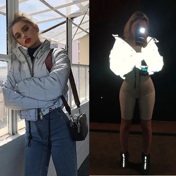 Femei De Moda De Iarnă Reflectorizantă A Păstra Cald În Jos Jachete Femei Casual Scurt Strat De Sex Feminin Guler Îngroșa Topuri Uza