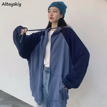 Hanorace Femei Ulzzang Ins Mozaic Stil Nou de Primăvară Harajuku Toate-meci de Agrement de Moda Chic Haine Adolescenti Populare Zip-up cu Gluga