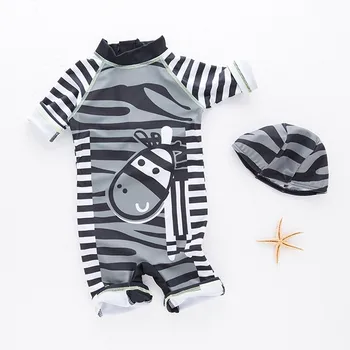 New Sosire Personalitate Negru și Alb Benzi Model Zebra Baby Boy Siamezi Costume de baie cu Capac de Înot 3093