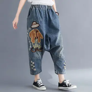 NYFS 2020 Noi de Vara Femei blugi largi Epocă Coss-pantaloni Literare de mari dimensiuni blugi femei Denim Elastic Nouă Pantaloni
