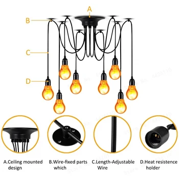 POD Modern Alb/Negru Lustre Candelabre 6-10 Brațele Retro Reglabil Edison Lampa Bec E27 de Artă Spider Tavan corp de iluminat de Prindere