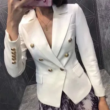 De înaltă Calitate Moda Noua 2019 Femei Jachete pentru Office de Bumbac Dintata Maneca Lunga Breasted Dublu Alb Negru Blazer Îmbrăcăminte exterioară