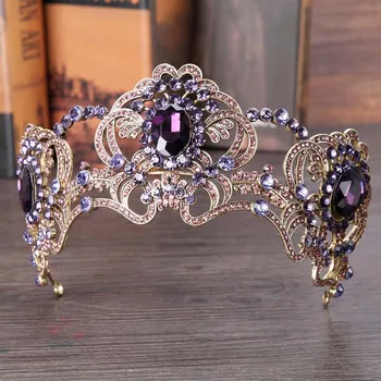 FORSEVEN Stil Baroc, de Culoare Violet Cristal Diademe Coroana Regina Printesa Diadema de Nunta Bijuterii de Păr Caciula pentru Femei Mireasa