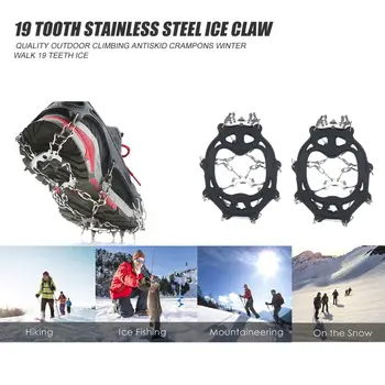 1 pereche de 19 dinți în aer liber, alpinism, alpinism pe gheață crampoane gheata zapada din oțel inoxidabil non-alunecare de pantof acoperă Silicon de viteze în aer liber