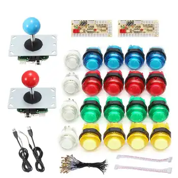 DIY Joystick Arcade Kituri de 2 Jucatori Cu 20 LED-uri Arcade Butoane + 2 Joystick-uri + 2 USB Encoder Kit + Cabluri Joc Arcade Set Piese