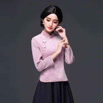 Tradițională Chineză Femeie Bluze 2019 Toamna Cheongsam Qipao Chineză Stil de Îmbrăcăminte pentru Femei Simple, Femei Chineze Topuri FF1650 L