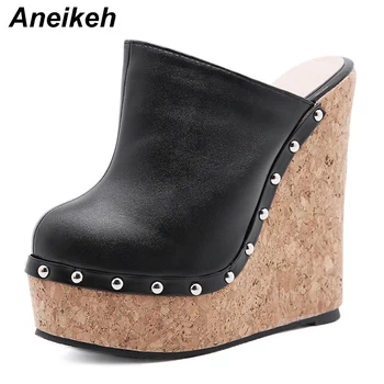 Aneikeh 2021 de Primavara/Toamna de Moda pentru Femei Papuci Cizme Nit PU Rotund Toe Pene Mozaic Doamnelor Pantofi de Zapatos De Mujer
