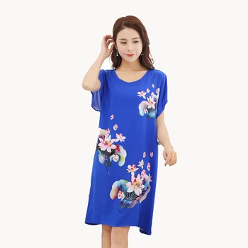 2018 Vara Noi Femeile Bumbac Acasă Rochie Casual Stil Chinezesc Floare De Îmbrăcăminte De Noapte Camasa De Noapte De Imprimare Pijamale, Halat De Baie Halat De O Mărime