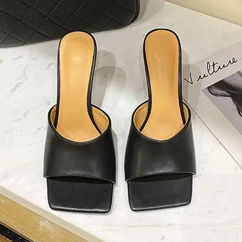 Femei Pantofi de Striperita Tocuri Papuci Femei Slide-uri de Înaltă Tocuri de Vară Deget de la picior Pătrat Catâri Sexy Tocuri Subtiri Solid Doamnelor Pantofi