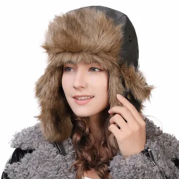 FANCET Iarna Faux fur Bomber Pălării Bărbați Faux din Piele rezistent la apa Caldă Reglabil Windproof Chin Cord Ushanka Pălării Femei 99730