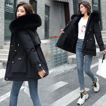 Moda Iarna Jacheta Femei Gros De Cald, Plus Dimensiune Stema Noua 2020 Feminin Hanorac Cu Guler De Blană Mare Negru Parka Mujer De Zăpadă Purta